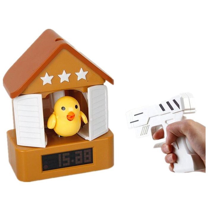 Fashion Creative Gift Silent House Cuckoo Gun-shot Desk Funny Talking Alarm Clocks N6