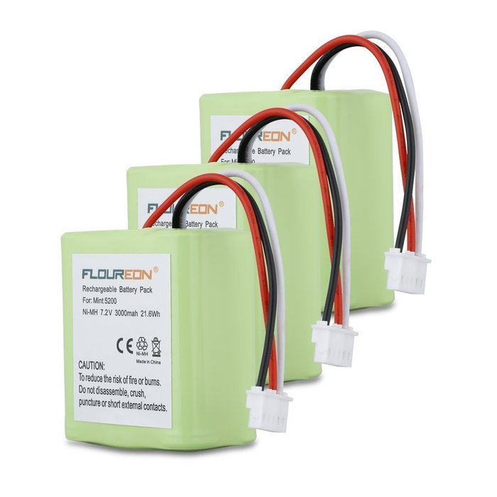Floureon 7.2V 3000mAh NI-MH Replacement Vacuum Cleaner Battery for Braava 380t iRobot Mint 5200 5200B 5200C (3)