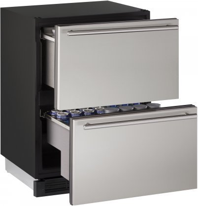 U-Line U1224DWRS00B 24" 1000 Series Built-In Solid Refrigerator Drawers with 5.4 cu. ft. Total Capacity: Stainless...