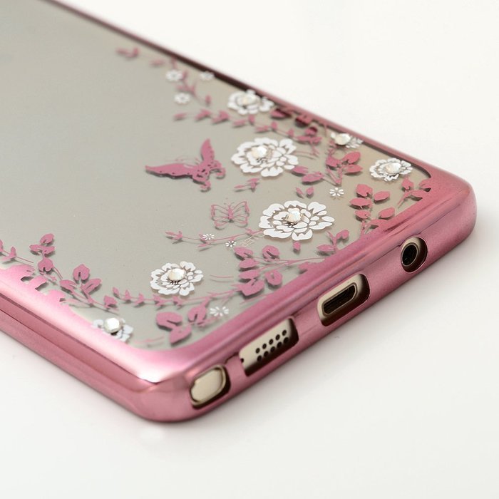 Note 5 Case,Samsung Galaxy Note 5 Case - Badalink Clear Soft TPU Case with Bling Shiny Diamonds Elegant Pink Flowers... N17