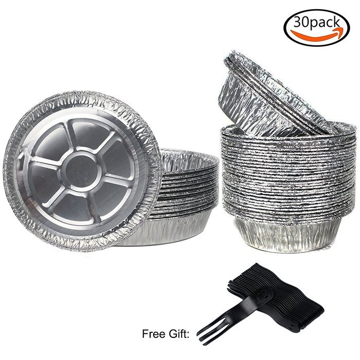 LoveS 30 Pcs Disposable Aluminum Foil Pans, 20Pcs 5" and 10Pcs 9" Disposable Pie Pan Foil Pan, 30Pcs Disposable... N2