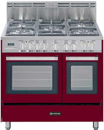 Verona VEFSGE365DBU 36" Burgundy Dual Fuel Sealed Burner Double Oven Range - Convection