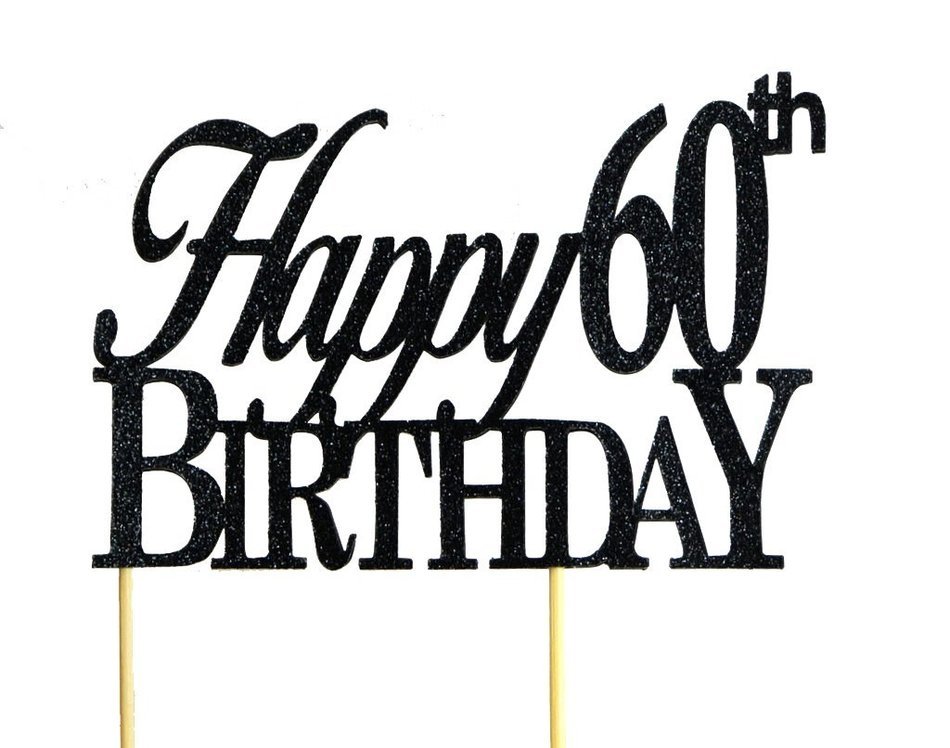 Black Happy 60th Birthday Cake Topper N2