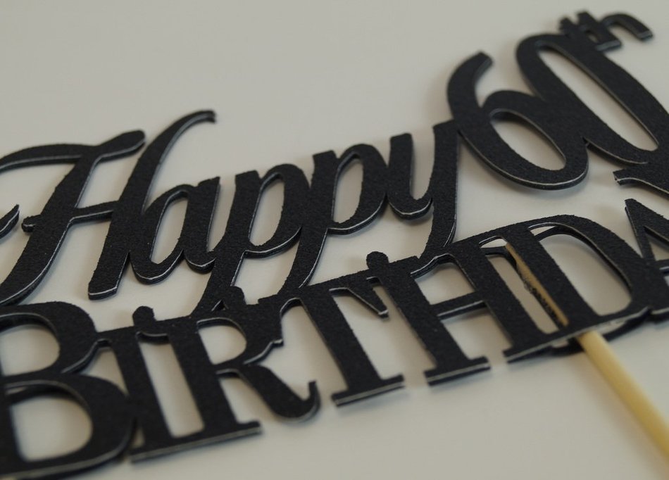 Black Happy 60th Birthday Cake Topper N3