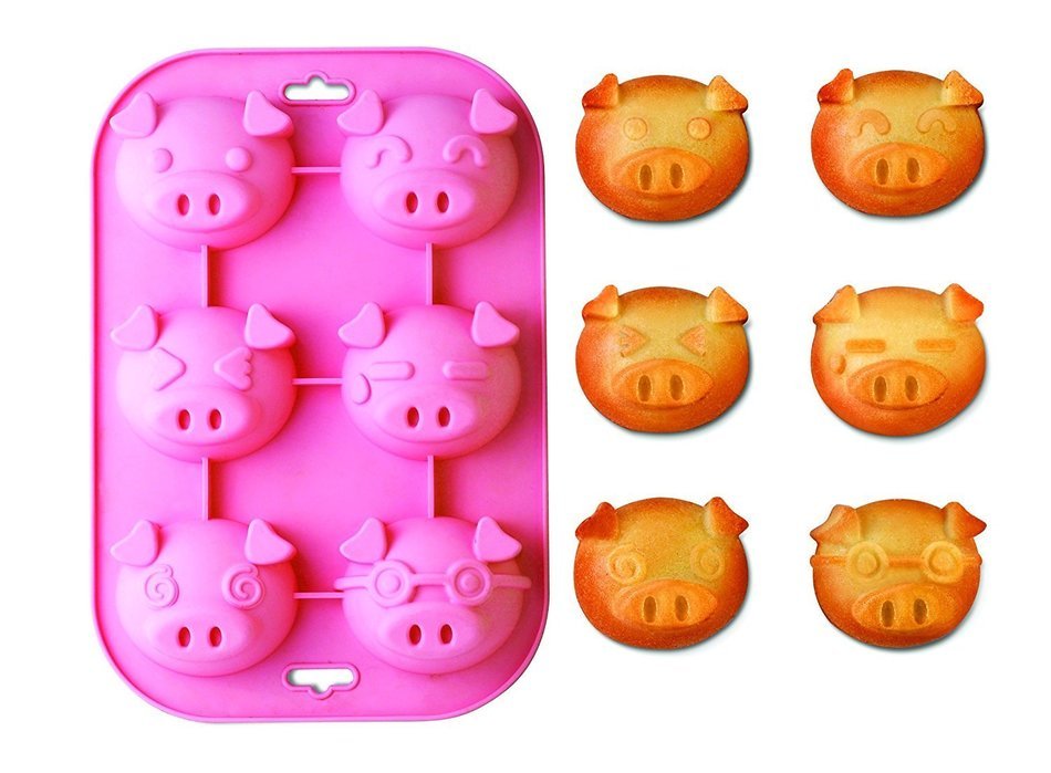 Siliconezone 10.6" 6 Cup Non-Stick Silicone Heart Cake Pan, Dark Pink