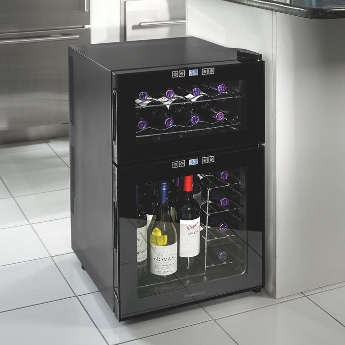 Wine Enthusiast 272 03 24 05 Silent 24 Bottle Dual Zone Touchscreen Wine Cooler, Black