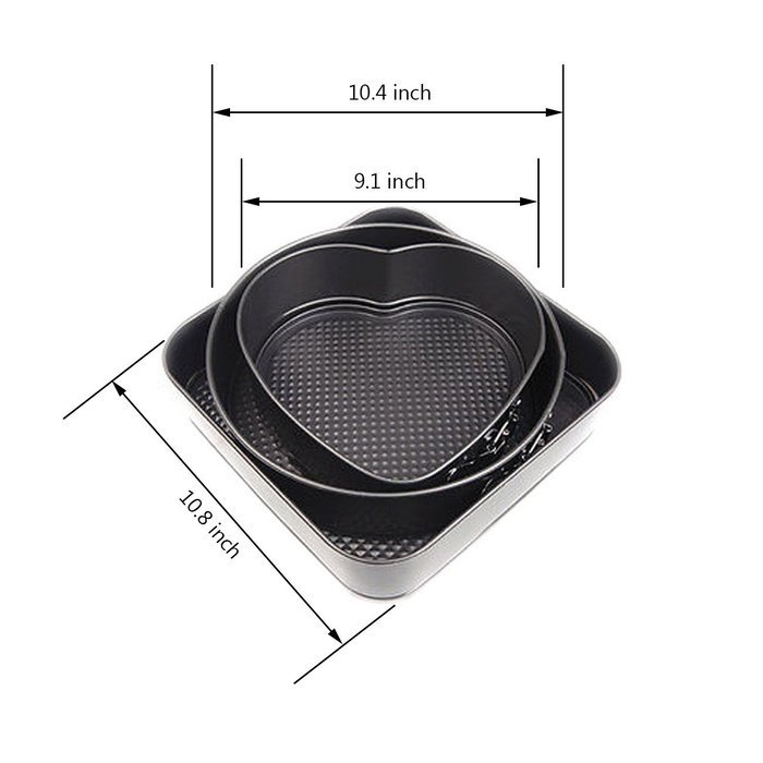Life-C Cake Pan Mold [Hearted Round Square] with Non-stick Coating, Rolled Rim to Resist Warping Spring Latch... N3