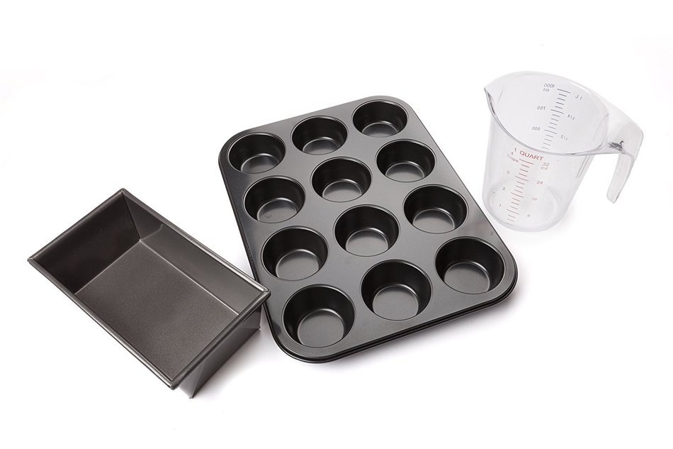 FortheChef's Muffin and Loaf Pan Set with 1 Qt. Measuring Cup