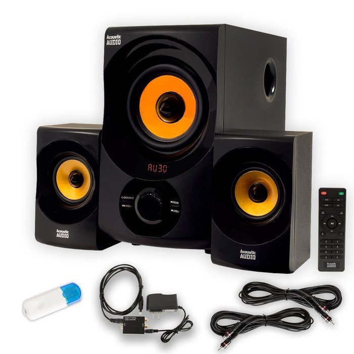 Acoustic Audio AA2170 Home 2.1 Speaker System with Bluetooth Optical Input FM USB and 2 Extension Cables N2