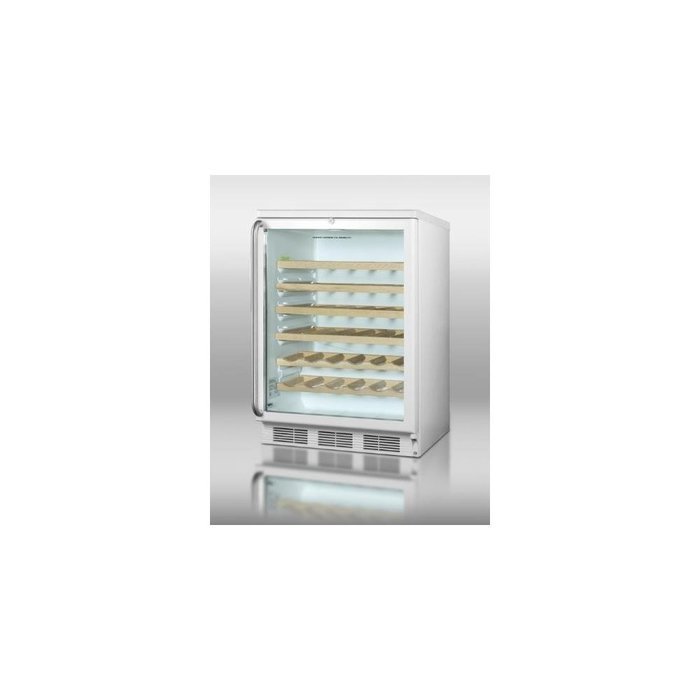 Summit Commercial Grade 48 Bottle Wine Cellar - White w/ Wooden Shelves, SS Handle & Lock SWC6GWLSH