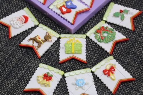Anyana Christmas Santa Gift Flag Silicone fondant Mold Cake Decorating Baking Mould