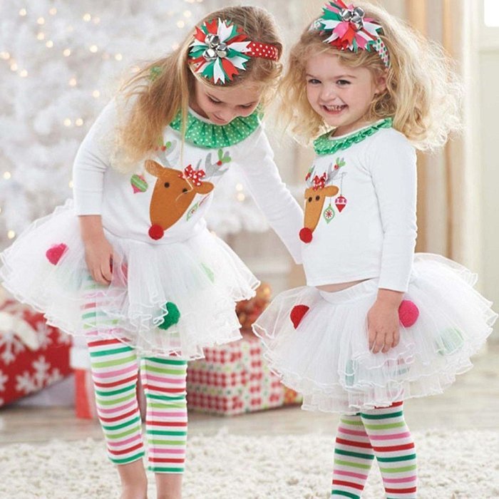 Morecome 2 Pieces Baby Girls Christmas Infant Toddler Santa Elk Cake Dress N3