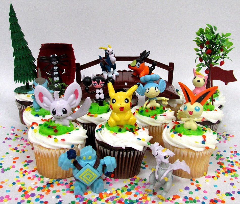 POKEMON GO 18 Piece Themed Birthday Cupcake Topper Set Featuring 12 RANDOM Pokemon Characters and Decorative Themed... N3