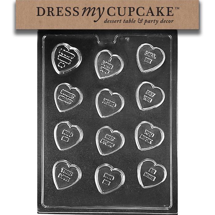 Dress My Cupcake Chocolate Candy Mold, Heart Phrases, Valentine's Day