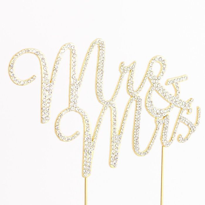 Mr and Mrs Wedding Cake Topper Gold Rhinestone Monogram Decoration (gold)