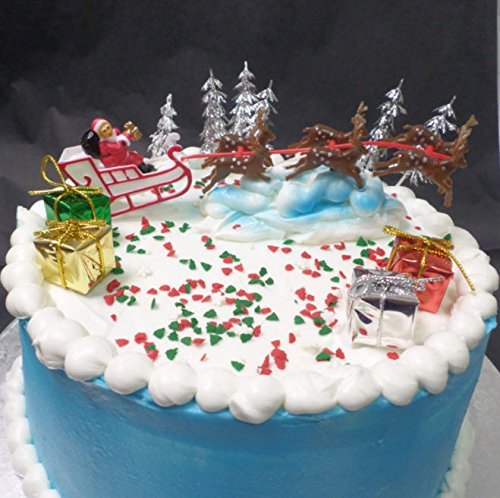 CakeSupplyShop Santa Sleigh Reindeers Christmas Holiday Trees & Presents Cake Decoration Topper N2