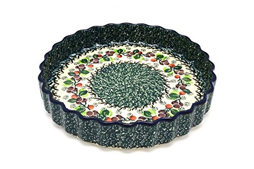 Polish Pottery Baker - Fluted Quiche - Large (9") - Burgundy Berry Green
