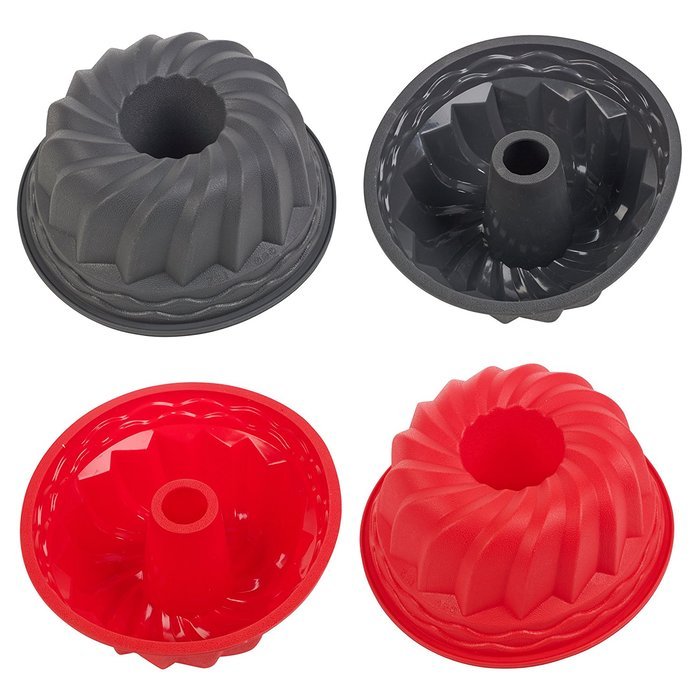 La Cucina Silicone Non-Stick Fluted Baking Ring Cake Pan Tray Dish (Red) N4