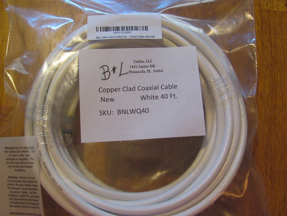 B&L Cables Hand Crafted Custom Copper Clad Quad Coaxial Cables white 40ft. N4
