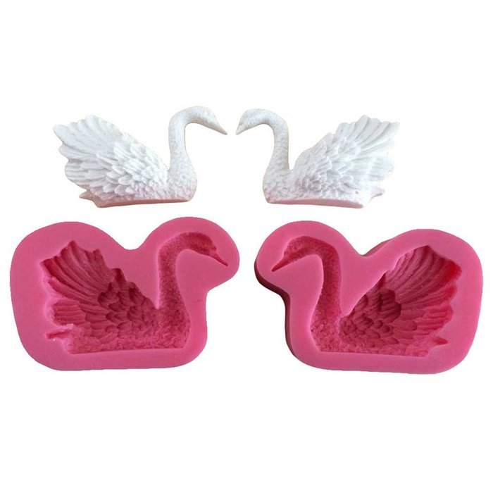 FLY 2PCS/Set Swan shape Silicone Fondant Mold For Cake Decorating,Pink N6
