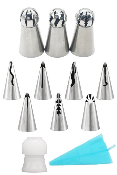 Cake ball tips 12Pcs/set, KOOTIPS 3Pcs Sphere Ball Tips and 7pcs Bobbi Skirt Icing Tips Icing Piping Nozzles Tips... N2