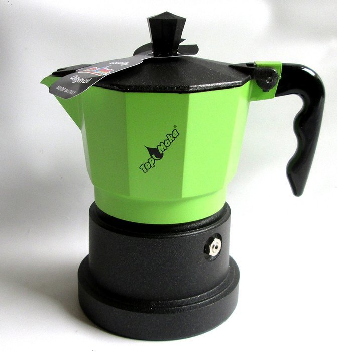 Top Moka: "Top" Aluminium Coffee Maker, Green with Teflon Boiler Chamber, 3-Cups [ Italian Import ]