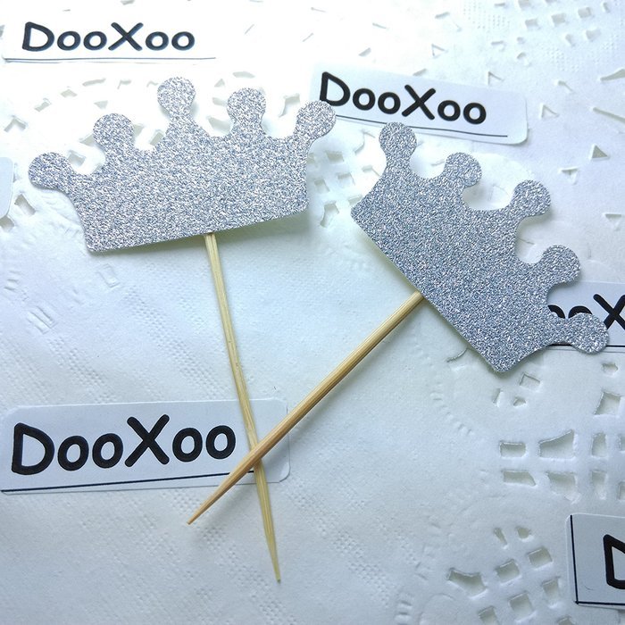 DOOXOO crown cupcake toppers, Silver glitter crowns, princess party decorations, prince birthday baby shower