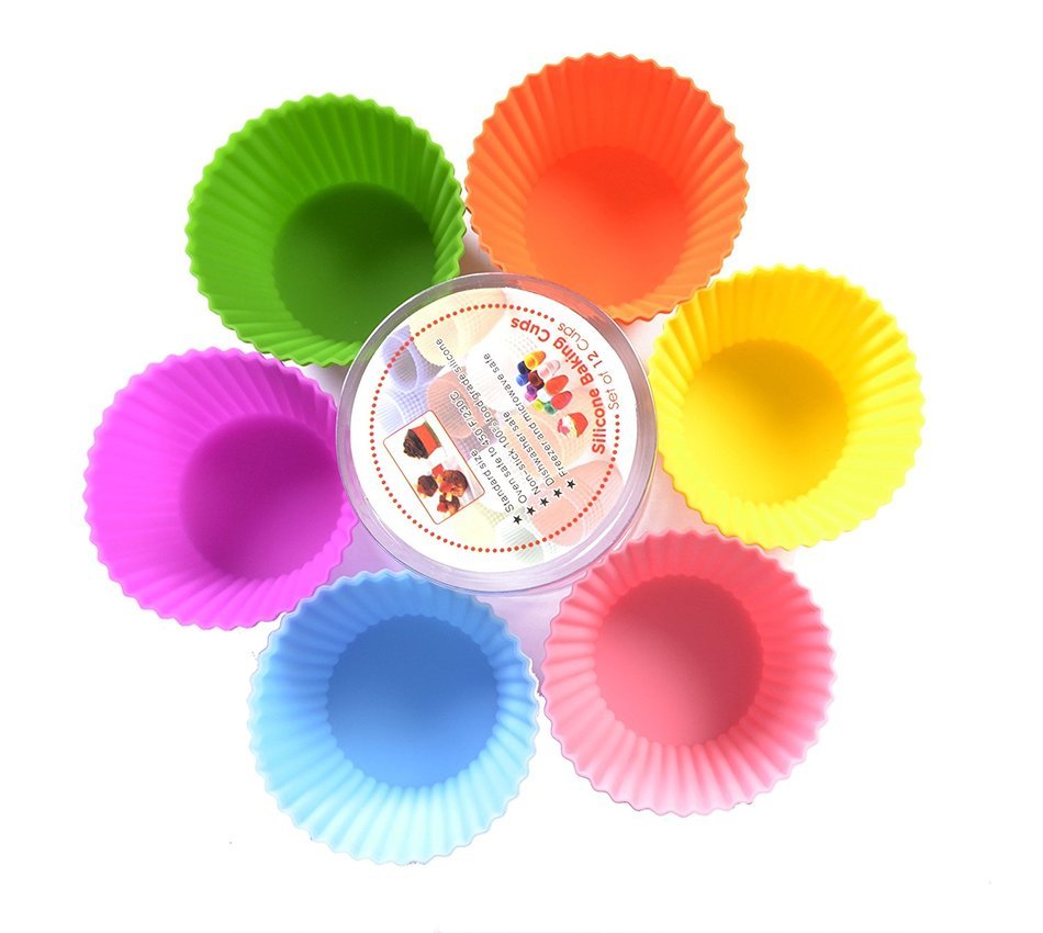 KitchenMooN Premium Silicone Cupcake Liner/Muffin Cup - Set of 12 Silicone Baking Cup - Six Colors N4