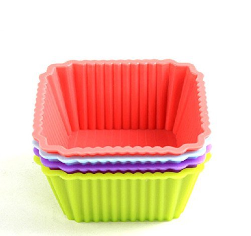 Beautiful Paradise 12pcs Square Shape Silicone Baking Cups / Cupcake Liners Molds Mixed Color N3
