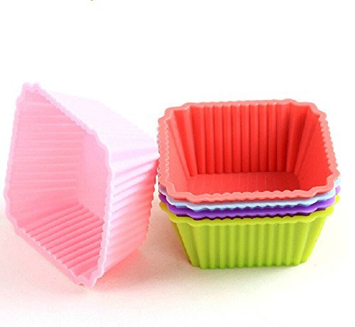 Beautiful Paradise 12pcs Square Shape Silicone Baking Cups / Cupcake Liners Molds Mixed Color N4