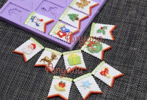 Anyana Christmas Santa Gift Flag Silicone fondant Mold Cake Decorating Baking Mould N2