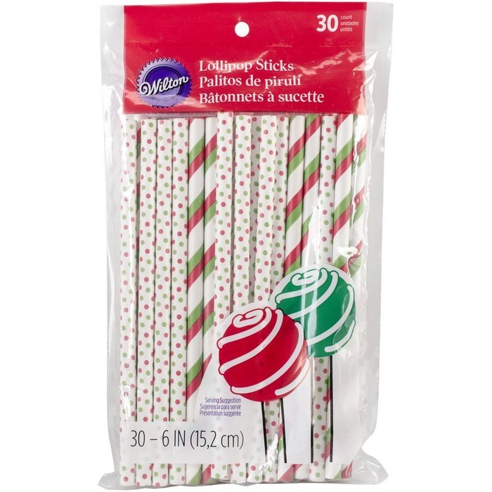 Wilton 1912-6000 Holiday Colored Lollipop Sticks, Red and Green Stripe
