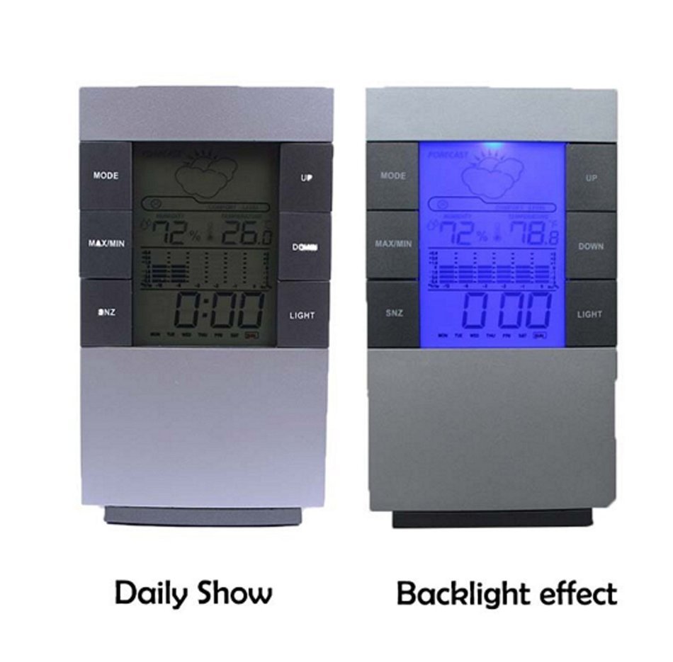 LCD Digital Indoor Weather Thermometer Clocks Humidity Meter Hygrometer Alarm Clock N3