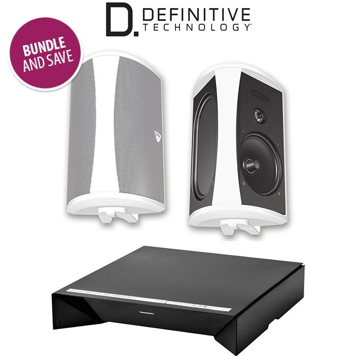 Definitive Technology W Amp Amplifier + AW 5500 All-Weather Outdoor Speakers Bundle (Pair, White) N2