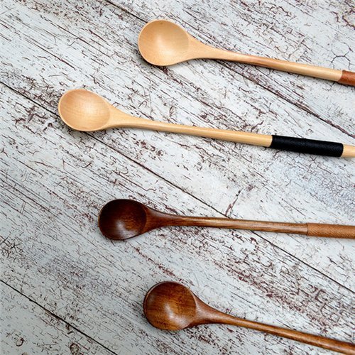 AUCH 4Pcs Handmade Natural Wood Kusunoki Lines Wooden Coffee Tea Mixing Spoon/Stirrers/Dippers, 20*2.9cm N3