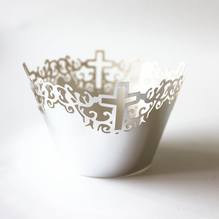 50 Cupcake Paper Cups Lace Muffin Cake Wrapper Cross Wedding Multi-color - Sky Blue, 5 cm 8 cm