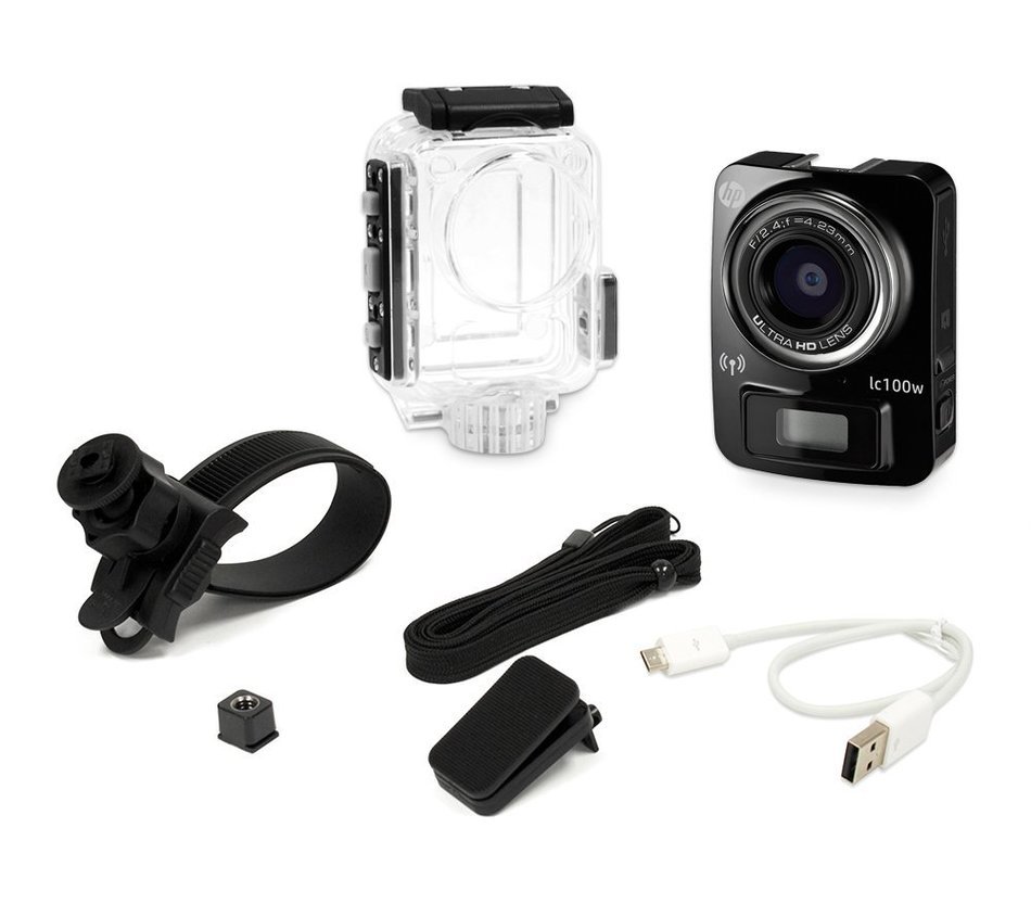 HP lc100w Full HD 1080p, 4k Time Lapse, Mini WiFi Water Resistant Camera /w Waterproof Case (Black) N5