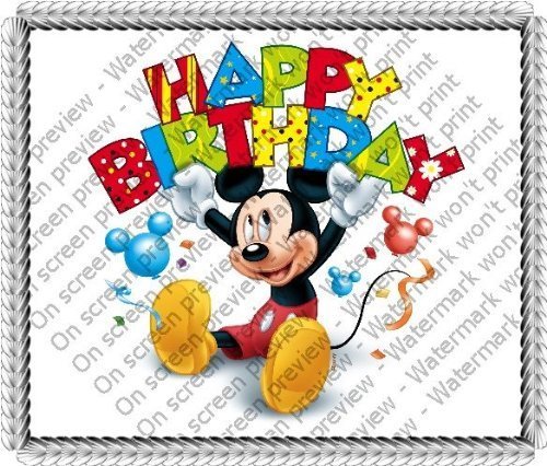 1/4 Sheet ~ Mickey Mouse Happy Birthday Banner Birthday ~ Edible Image Cake/Cupcake Topper!!! N2