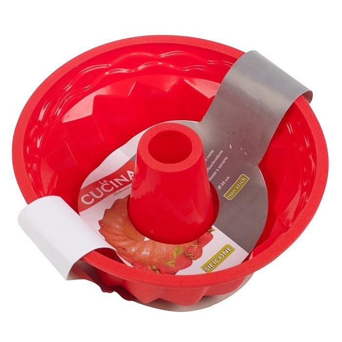 La Cucina Silicone Non-Stick Fluted Baking Ring Cake Pan Tray Dish (Red) N5