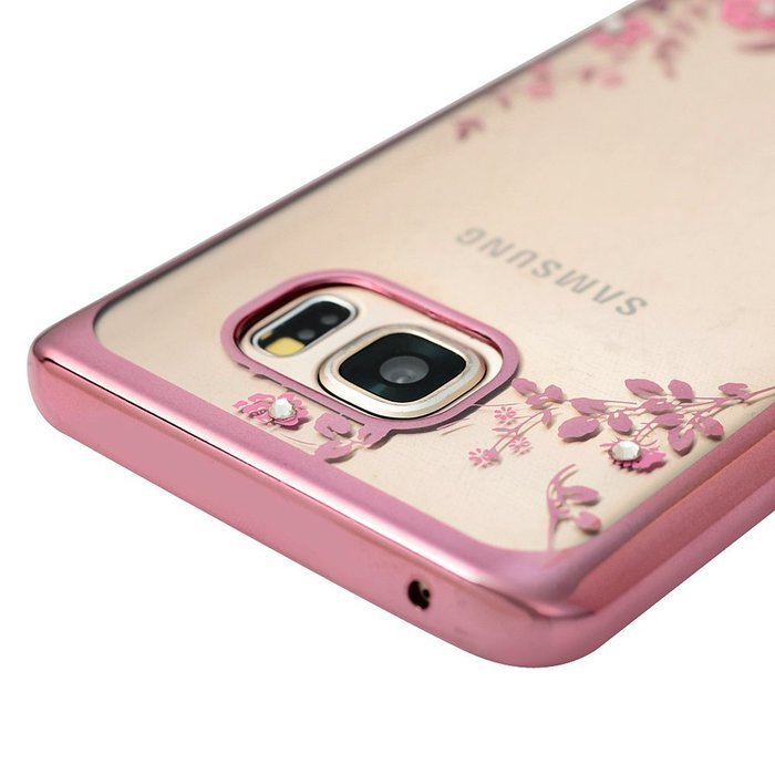 Note 5 Case,Samsung Galaxy Note 5 Case - Badalink Clear Soft TPU Case with Bling Shiny Diamonds Elegant Pink Flowers... N19