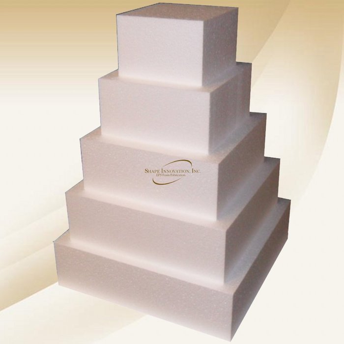 Square 4" Cake Dummies - Set Of 5, Each 4" High By 6", 8", 10", 12", 14" Square