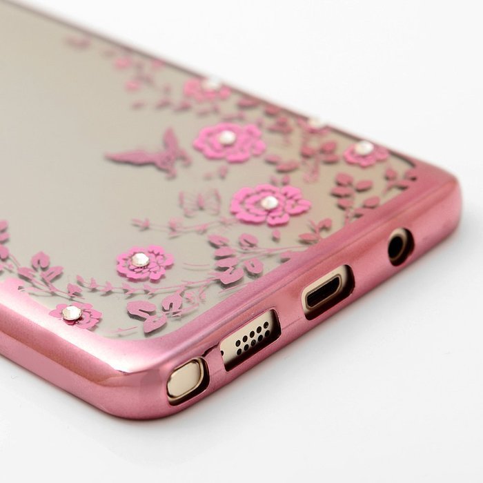 Note 5 Case,Samsung Galaxy Note 5 Case - Badalink Clear Soft TPU Case with Bling Shiny Diamonds Elegant Pink Flowers... N20