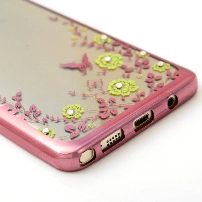 Note 5 Case,Samsung Galaxy Note 5 Case - Badalink Clear Soft TPU Case with Bling Shiny Diamonds Elegant Pink Flowers... N23