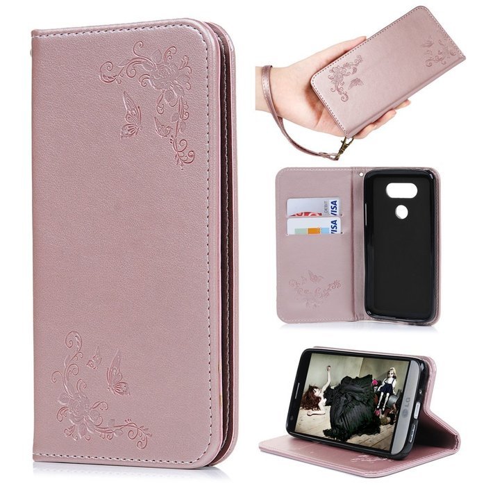 LG G5 Case,LG H868 Case - Wallet Folio Flip Magnetic Smart Closure Embossed Butterflies PU Leather Case with Stand... N3