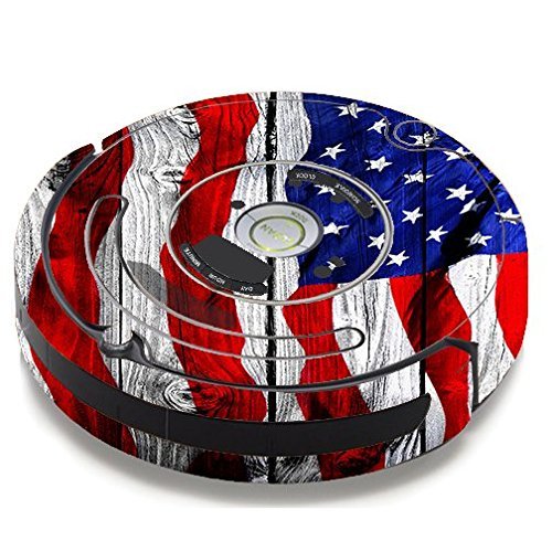 Skin Decal Vinyl Wrap For IRobot Roomba 650 655 Vacuum / American Flag On Wood