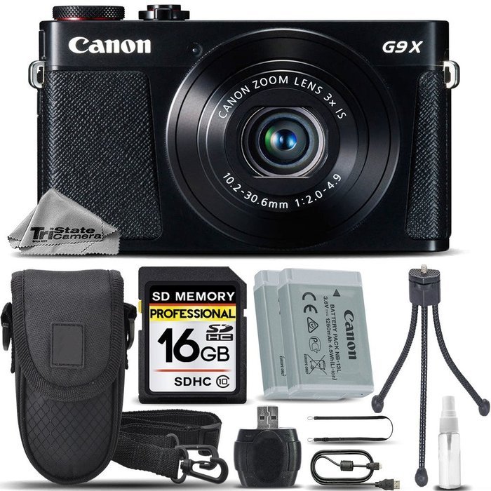 Canon PowerShot G9 X Digital Camera (Black) + Backup Battery + 16GB Class 10 Memory Card + Card Reader + Tripod...