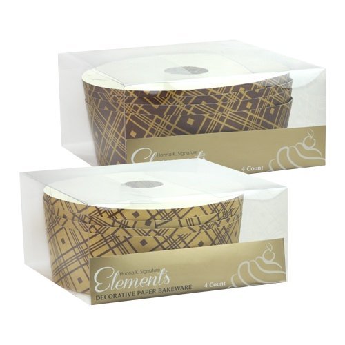 Hanna K. Signature 4 Count Elements Round Tube Baking Pans, 6.5" x 2.25", Brown Plaid