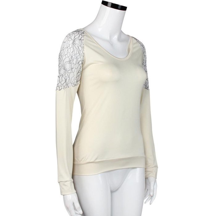 Women's Blouse,Laimeng Cotton Blend V Neck Long Sleeve V Neck Lace Blouse Tops (M, Beige) N10