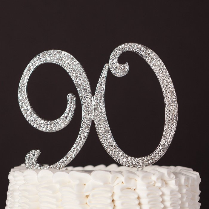 90 Cake Topper for 90th Birthday Rhinestone Number Party Supplies & Decoration Ideas (Gold)