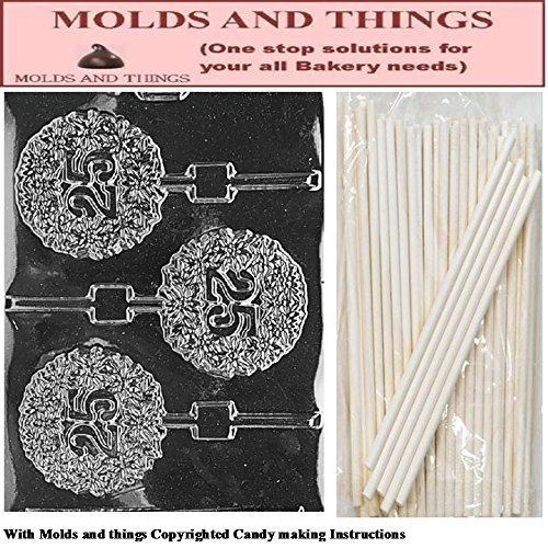 25TH Anniversary Lolly numbers and letters Chocolate candy mold © Molding Instruction+ 25 Lollipop sticks
